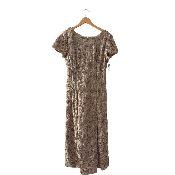 Alex Evenings Maxi Dress Champagne Sequined Floral Short Sleeve Plus Size 16 NEW - Picture 2 of 6